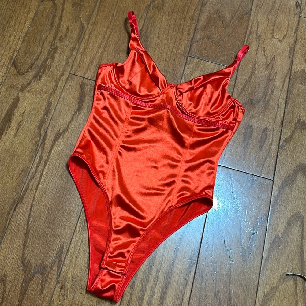 Red silky bodysuit—size S